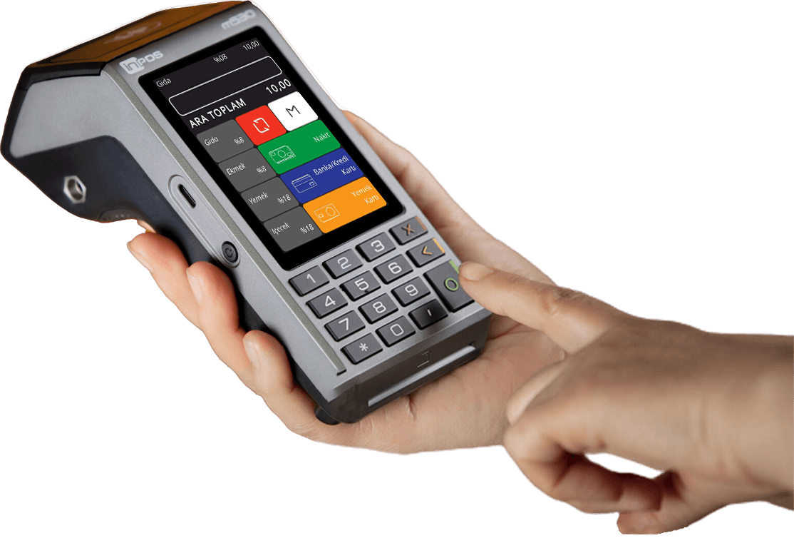 New-generation cash register POS device in hand